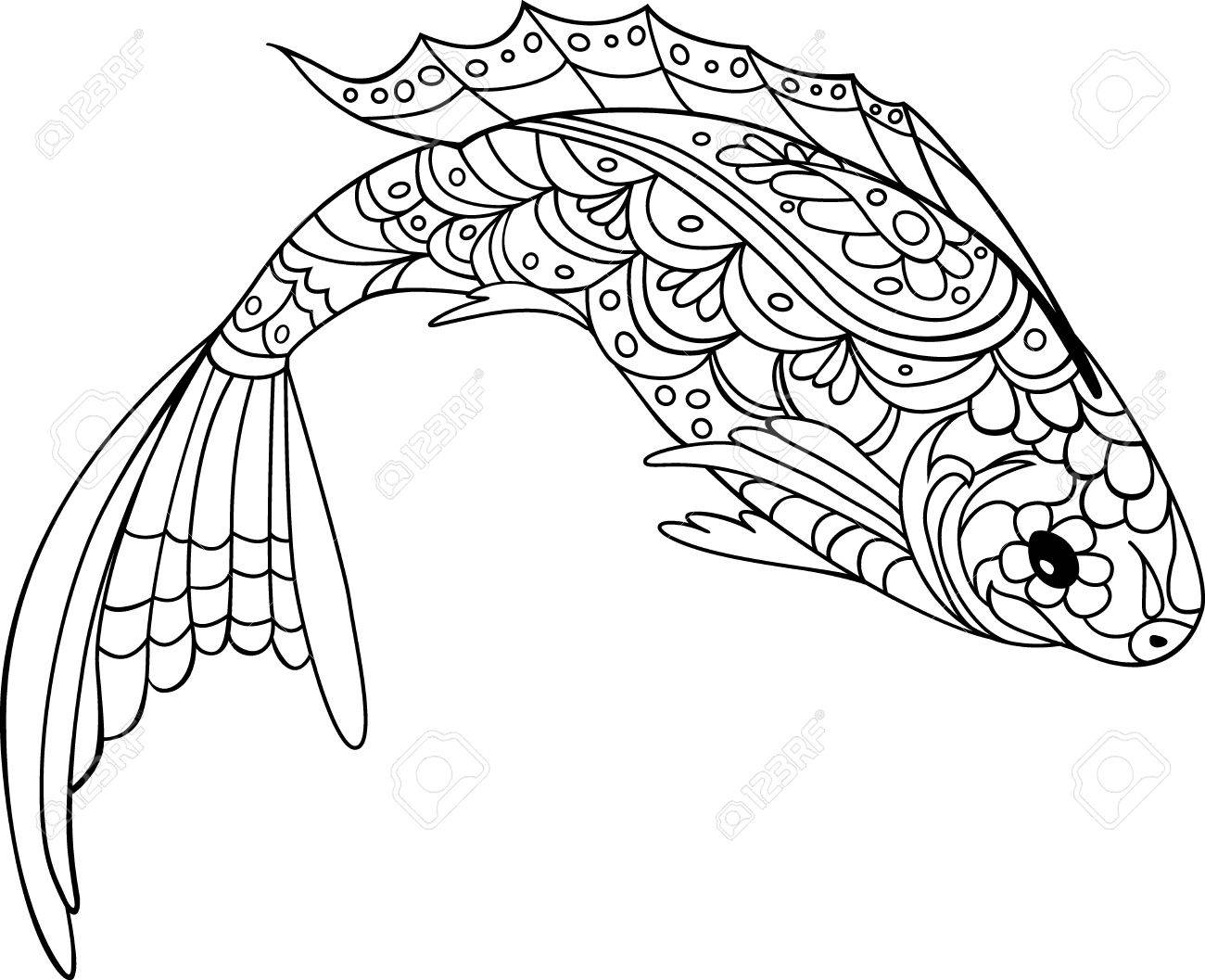 Fish zentangle style coloring book for adult and kids antistress coloring pages royalty free svg cliparts vectors and stock illustration image