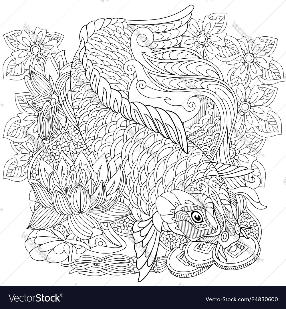 Koi carp adult coloring page royalty free vector image