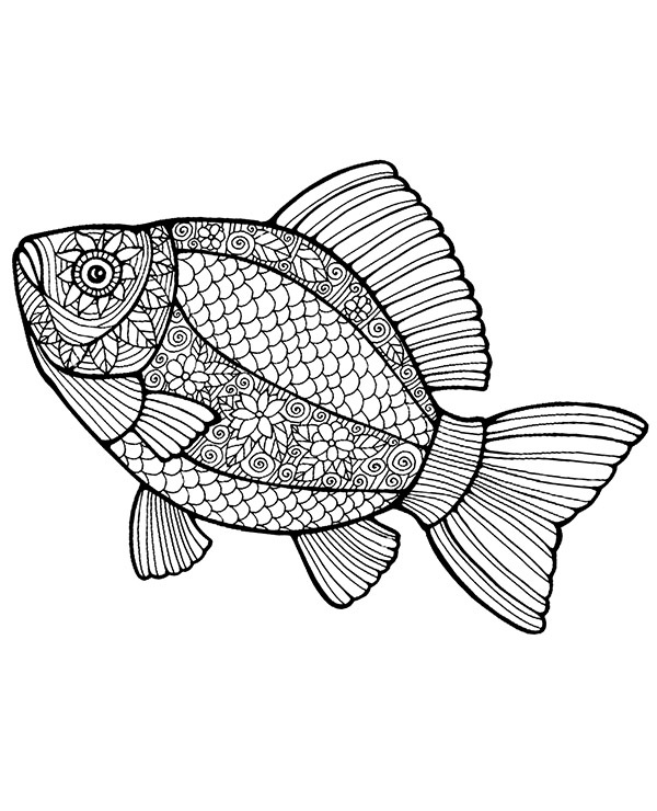 Printable coloring page with fish colouring books for adults