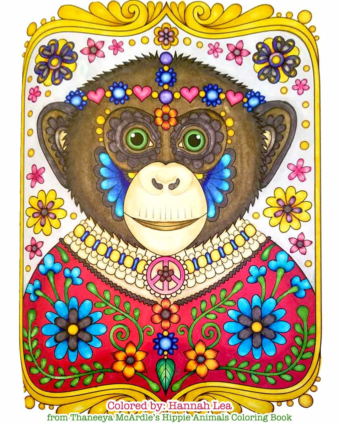 Hippie animals coloring book by mcardle â