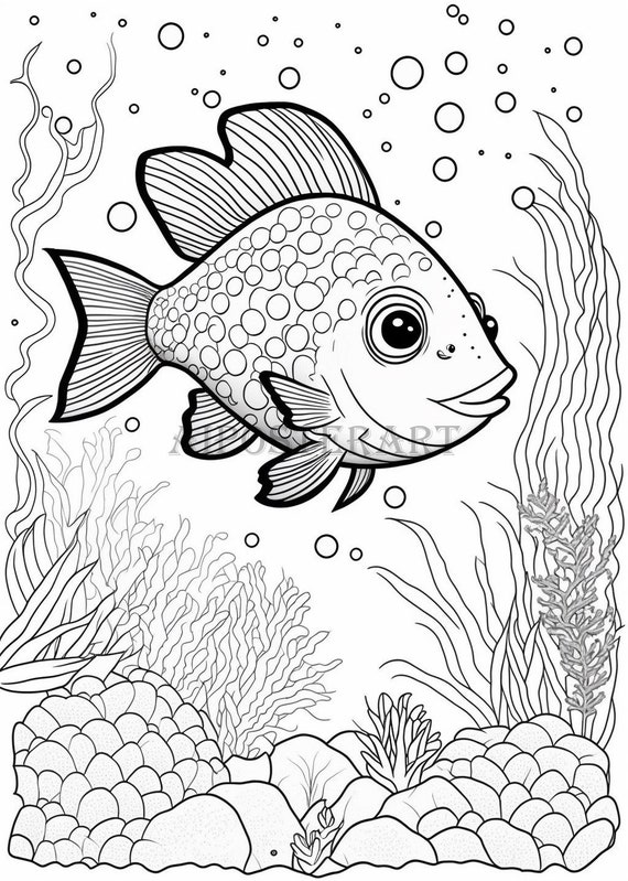 Tropical fish and coral coloring page tropical fish printable coloring sheet underwater coloring downloadable adult coloring