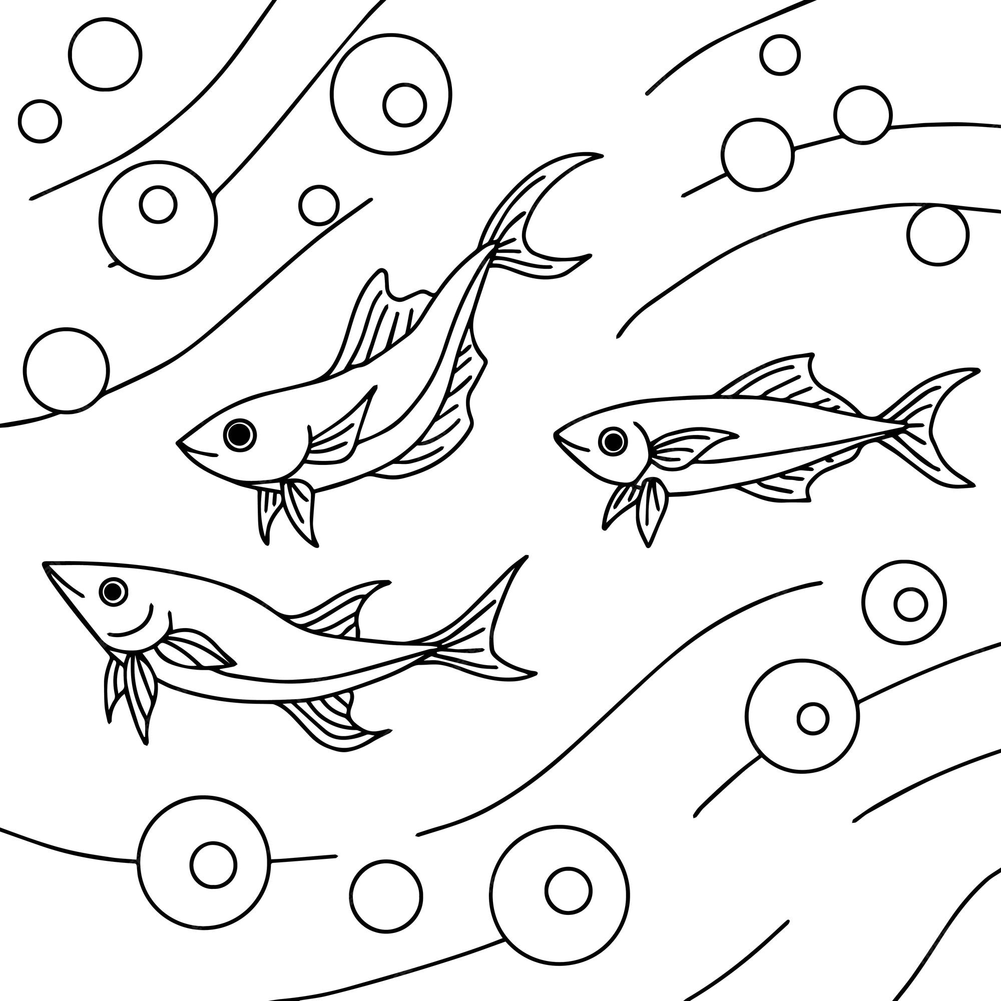 Premium vector print design aqua fish outline coloring page for kid