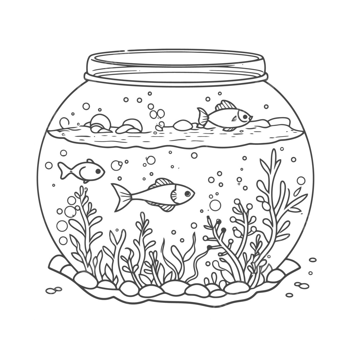 An outline of the fish bowl in an aquarium coloring page sketch drawing vector fish drawing owl drawing wing drawing png and vector with transparent background for free download