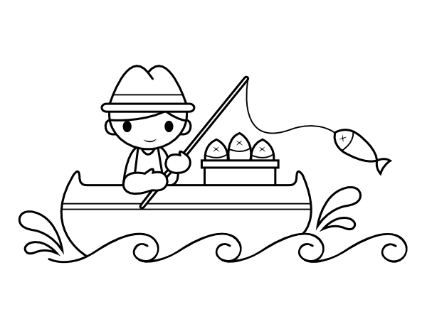 Printable fishing boy coloring page