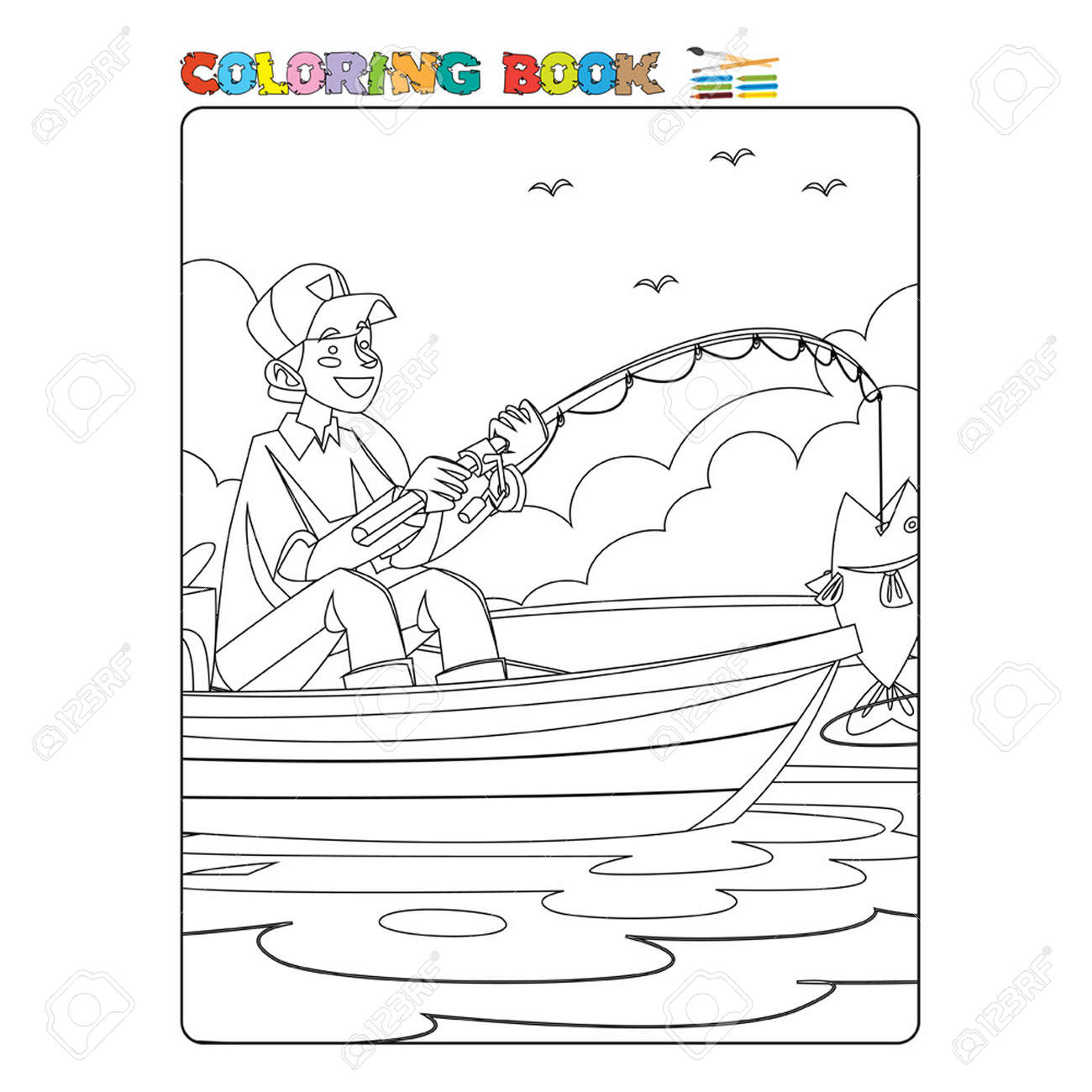 Fisherman coloring page for children royalty free svg cliparts vectors and stock illustration image