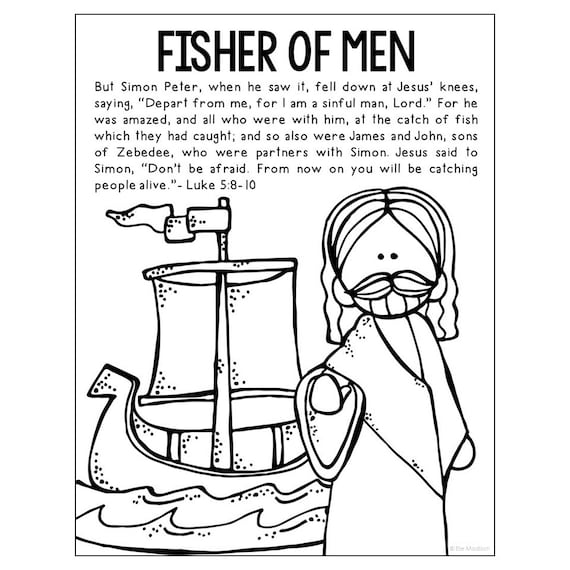 Fisher of men bible story coloring page activity sunday school lesson plan bible study unit for kids new testament for kids