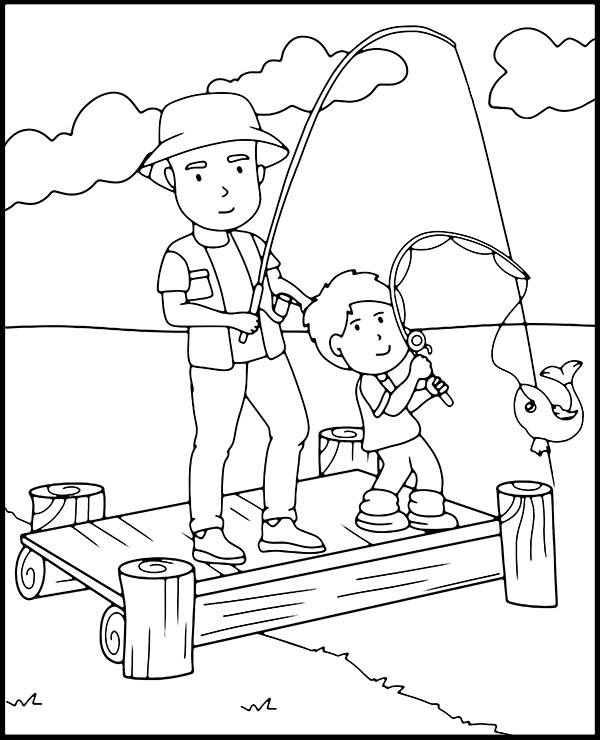 Printable father fishing coloring page