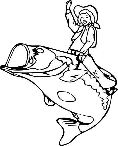 Bassgirl cowgirl riding a fish decal sticker