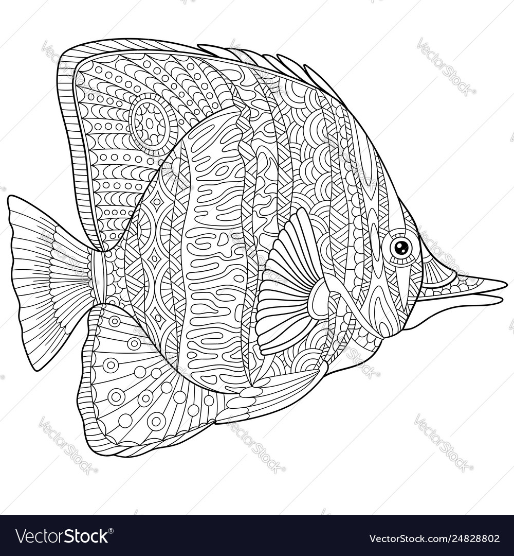 Butterfly fish adult coloring page royalty free vector image