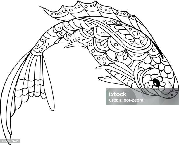 Fish doodle style coloring book for adult and kids antistress coloring pages stock illustration