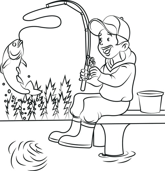 Thousand coloring page fishing royalty
