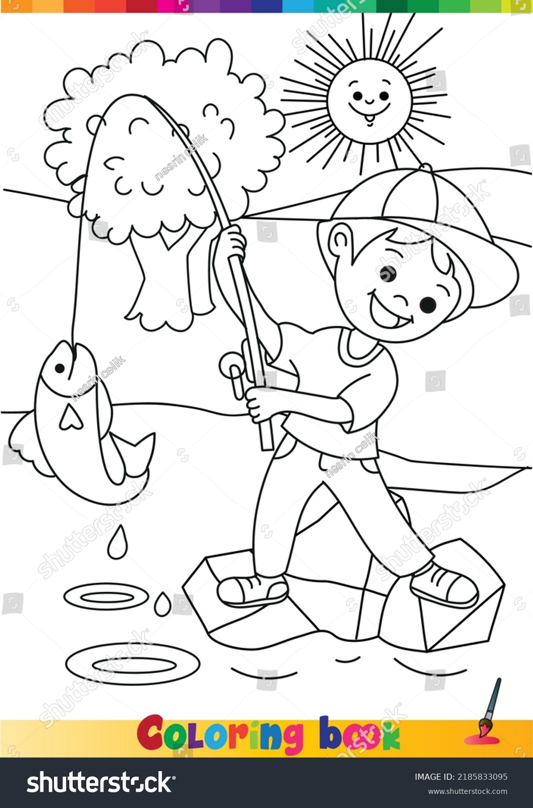 Fishing coloring page stock photos