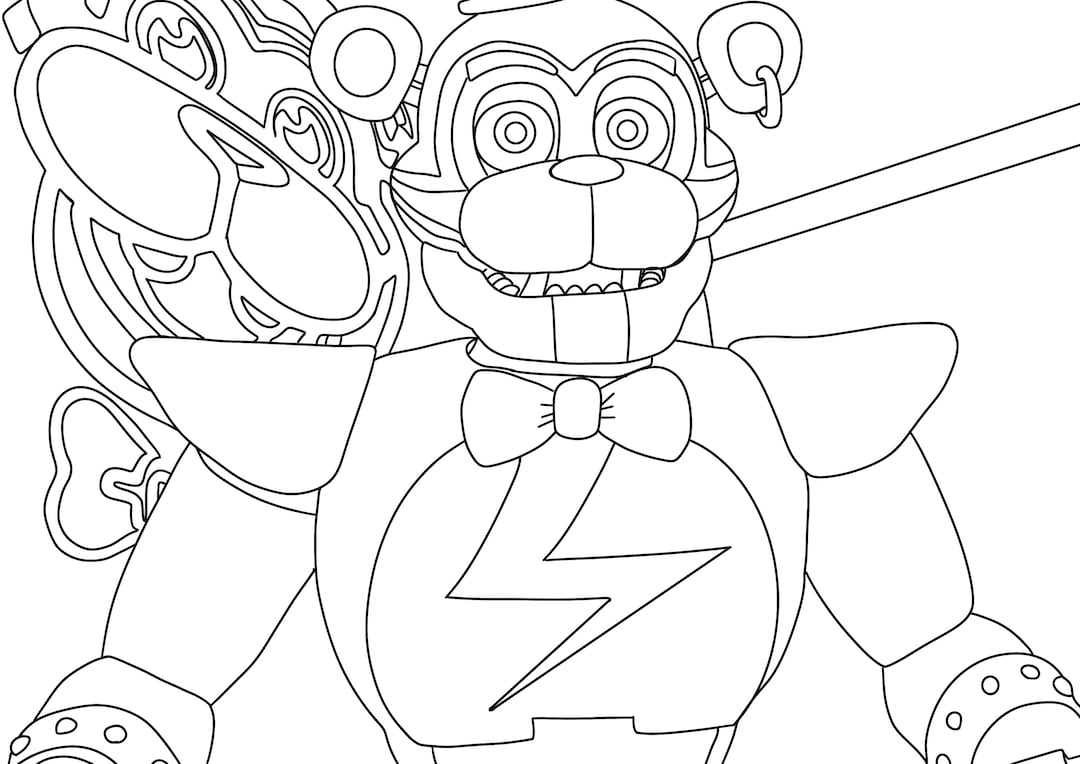 A digital downloadable adult colouring page five nights at freddys freddy fasbear security breach