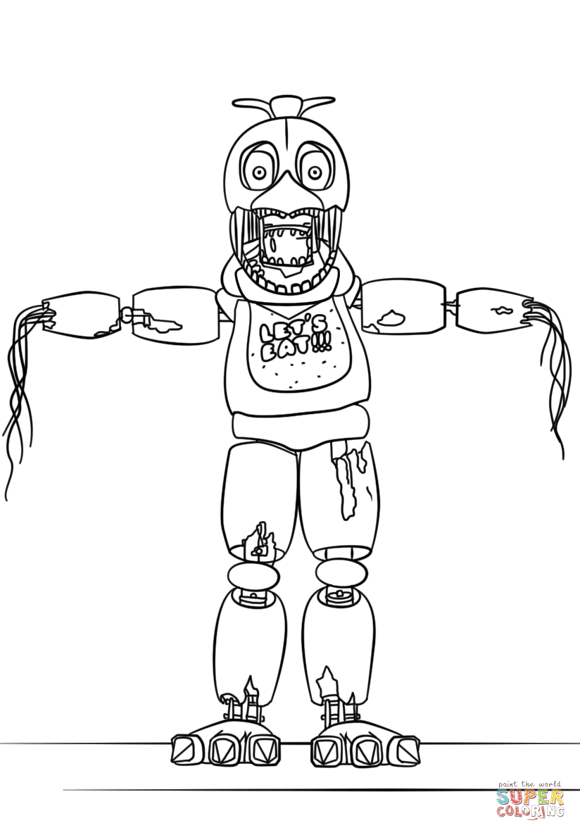 Fnaf withered chica coloring page free printable coloring pages