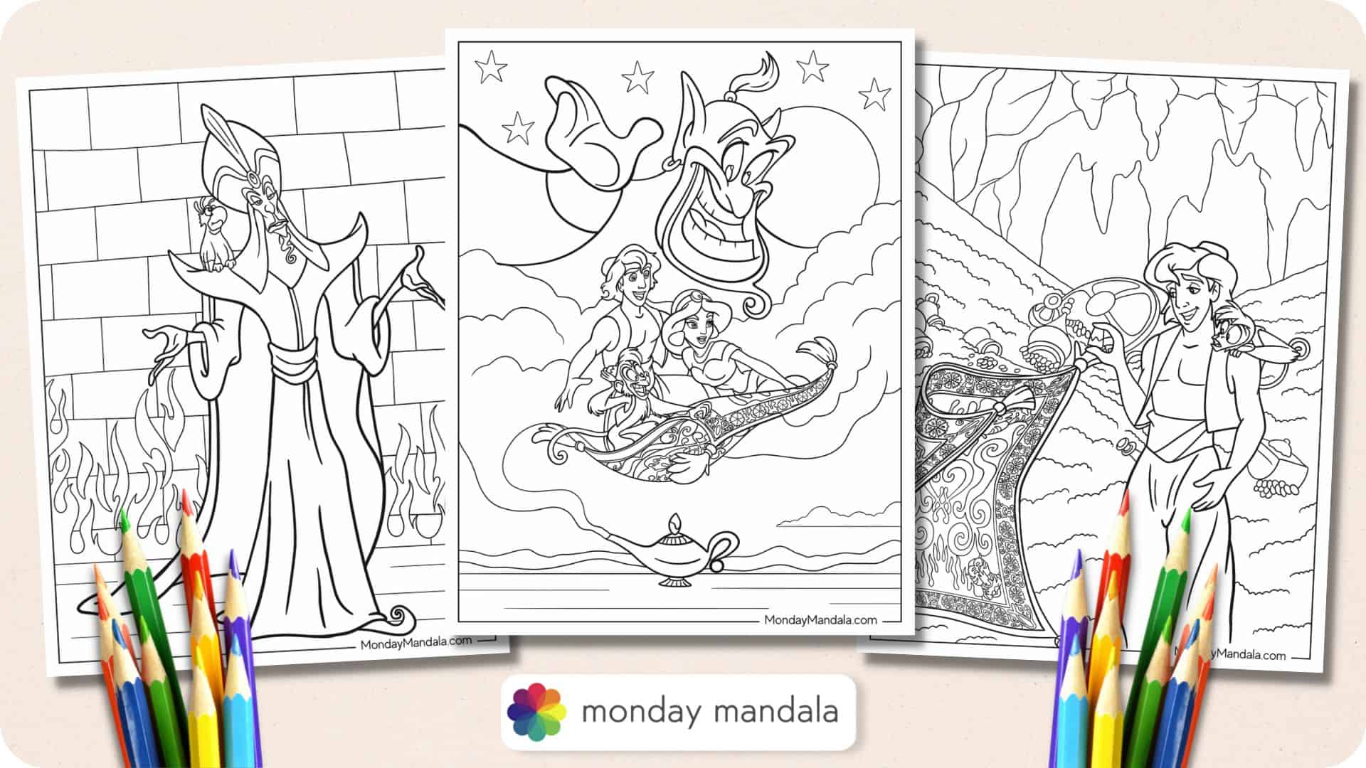 Aladdin jasmine coloring pages free pdf printables