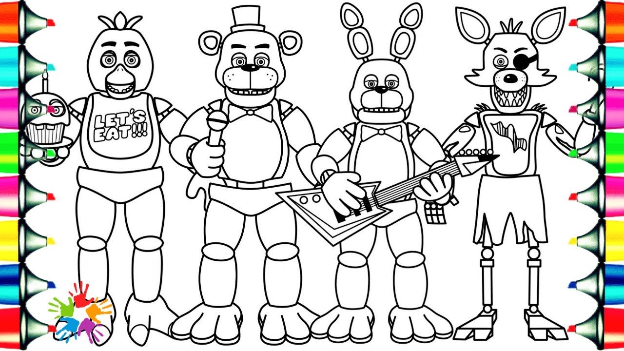 Five nights at freddys new coloring pages how to color all main characters from fnaf ncs music