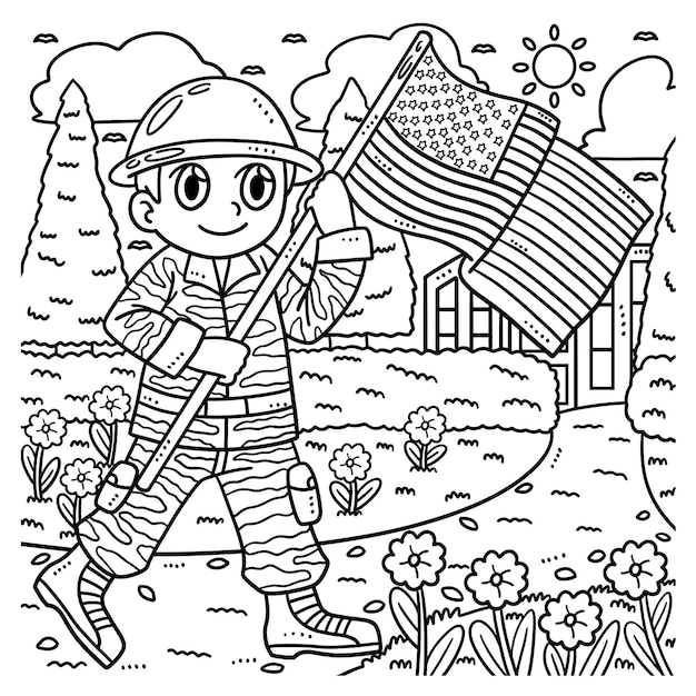 Premium vector american flag isolated coloring page for kids