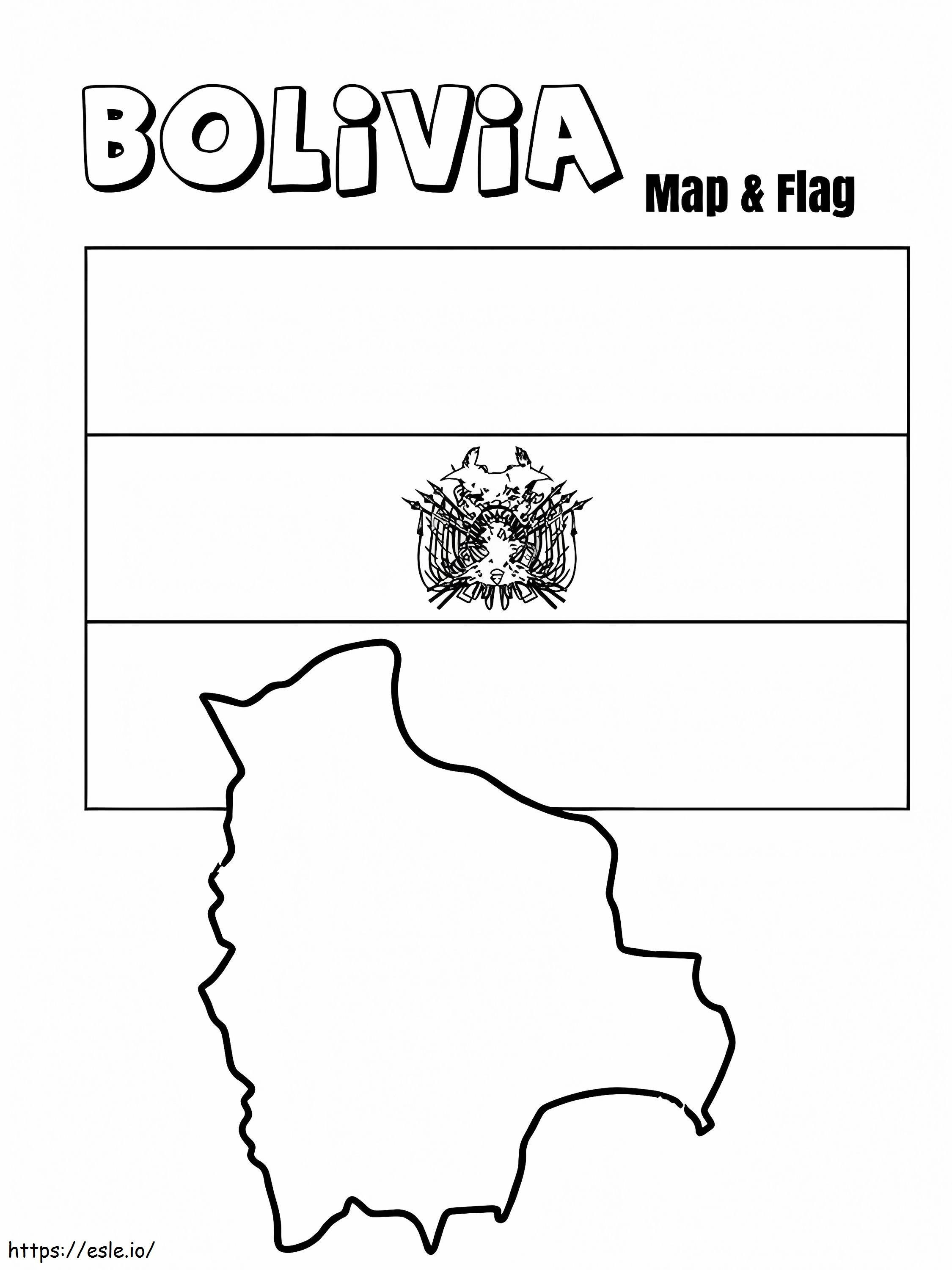 Bolivia flag and map coloring page