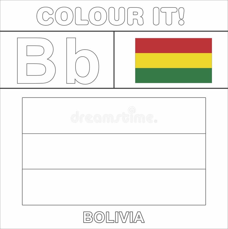 Colour it kids colouring page country starting from english letter b bolivia how to color flag stock illustration