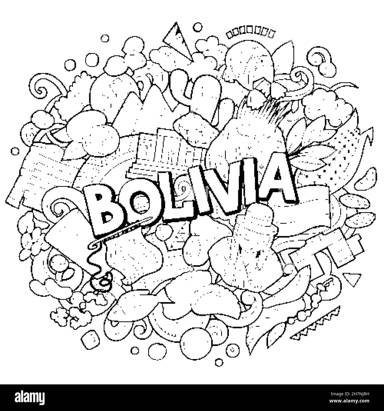 Bolivia hand drawn cartoon doodle illustration funny bolivian design creative vector background handwritten text with latin american elements and o stock vector image art