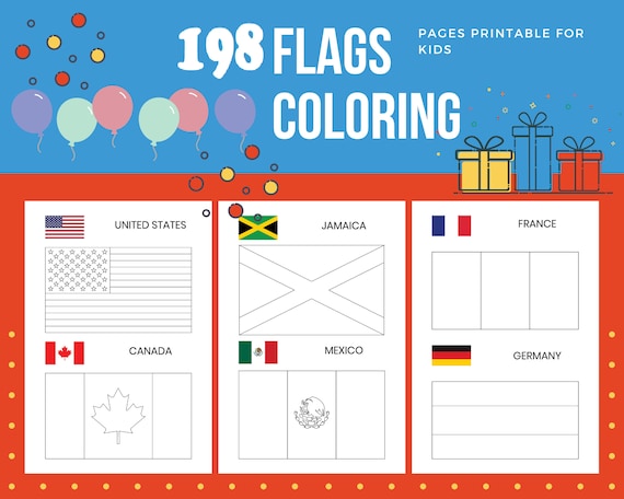 Flags coloring pages printable for kids pdf file us letter instant download kdp coloring book for kids