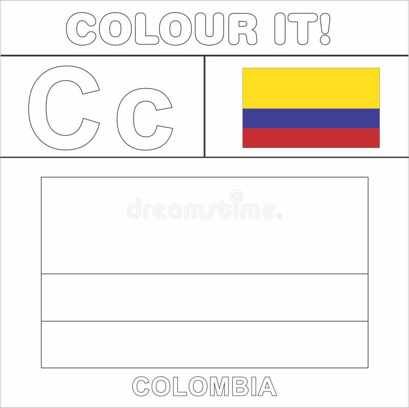 Colour it kids colouring page country starting from english letter c colombia how to color flag stock illustration