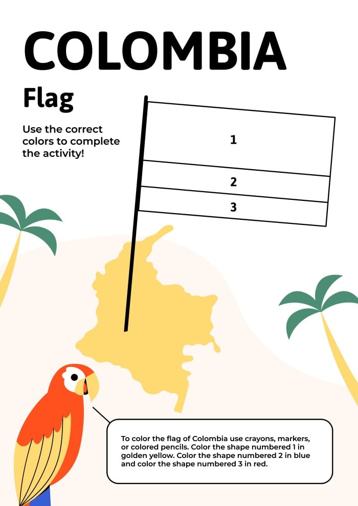 Free simple colombia flag worksheet template