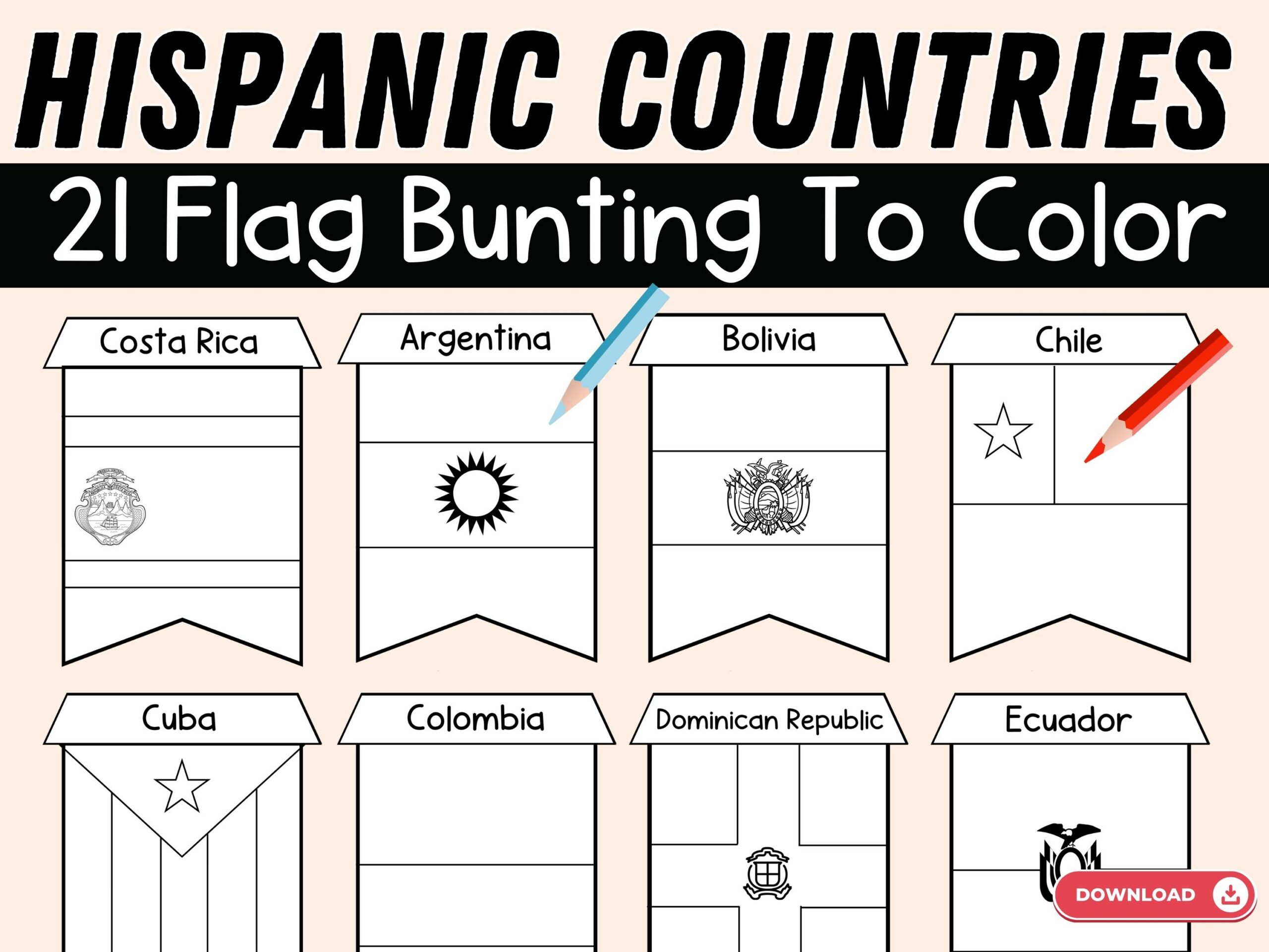 Hispanic country flags coloring pages hispanic heritage month flag bunting bw made by teachers