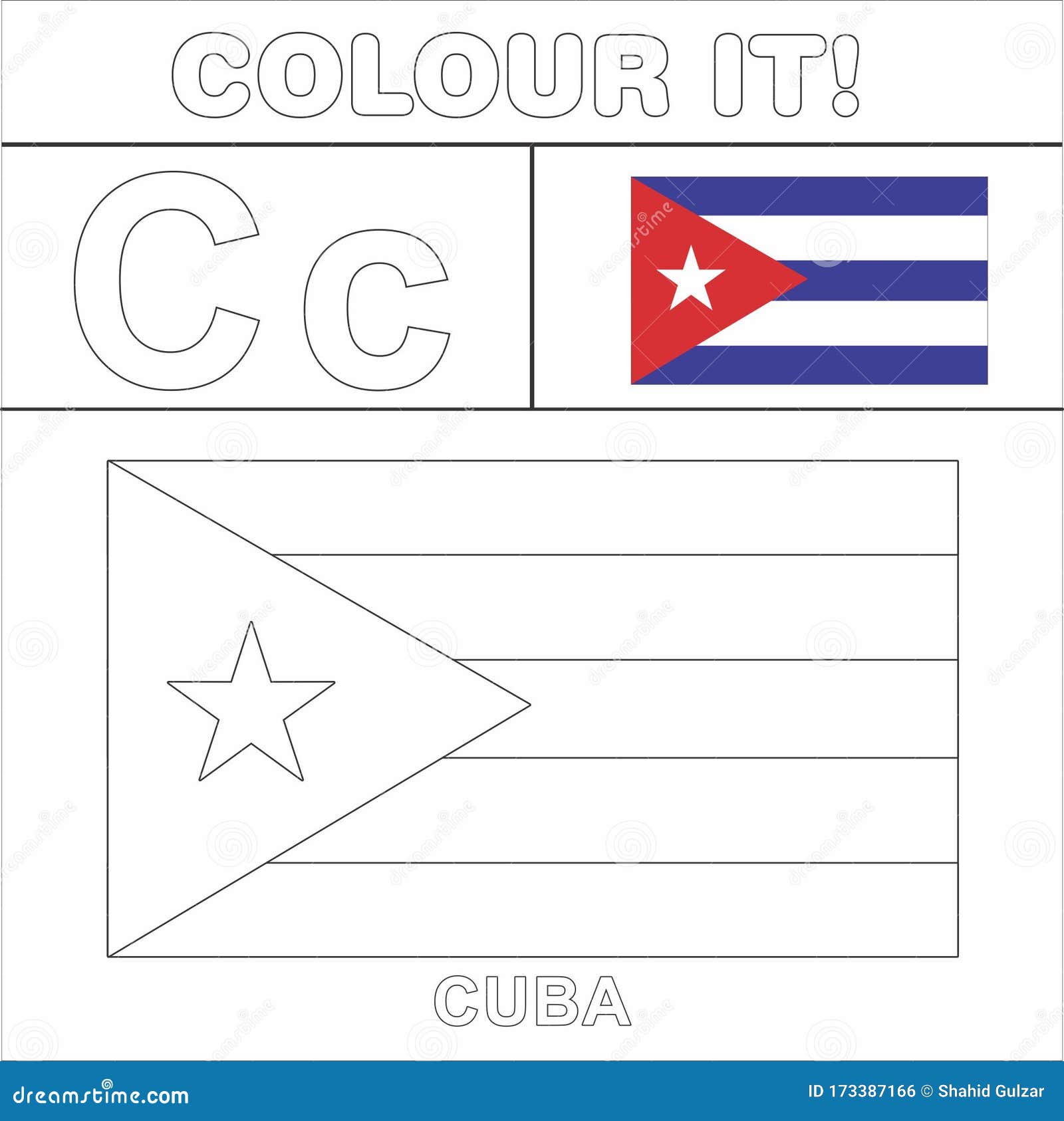 Colour it kids colouring page country starting from english letter c cuba how to color flag stock illustration
