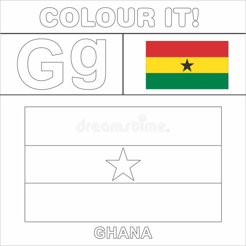 Colour it kids colouring page country starting from english letter g ghana how to color flag stock illustration