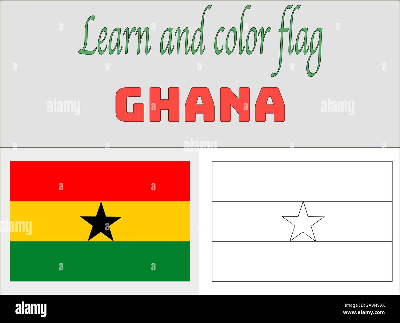 Ghana national flag coloring book pages for education and learning original colors proportion vector illustration countries set stock vector image art