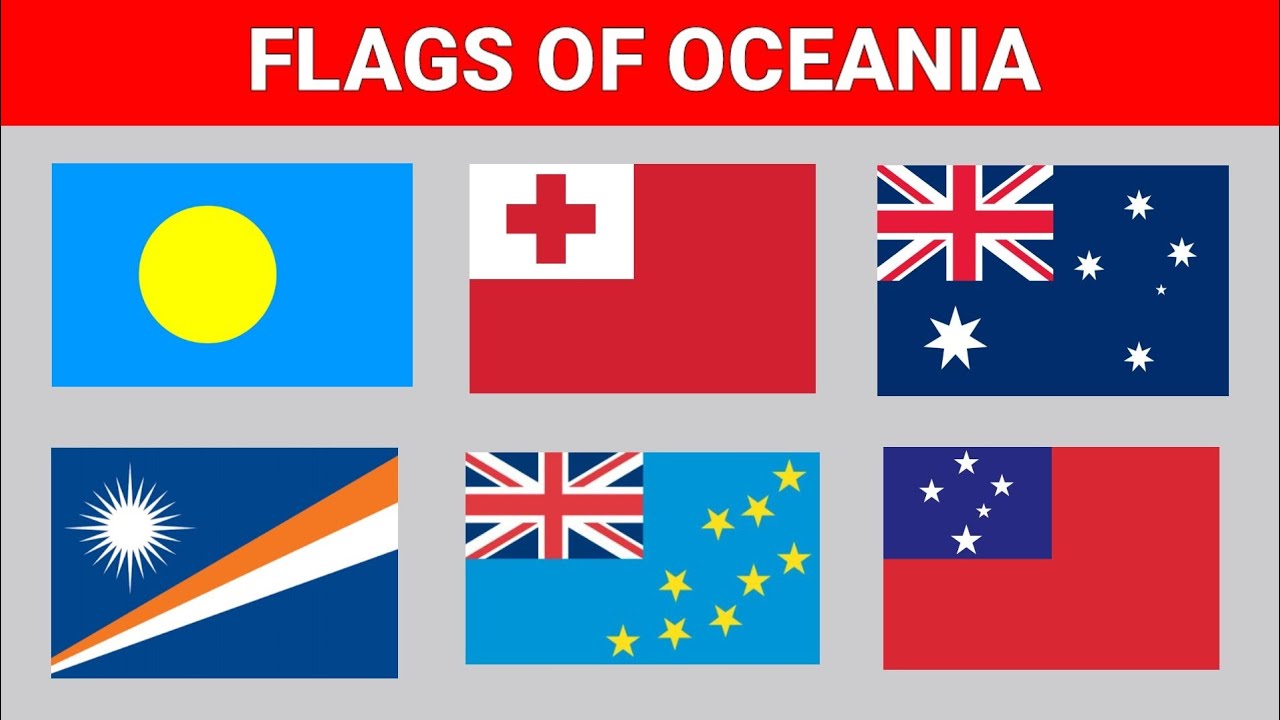 Flags of oceania names and pictures word mat teacher