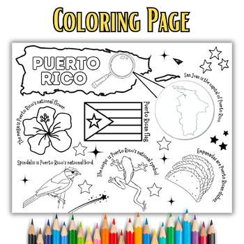 Puerto rico facts coloring sheet hispanic heritage month coloring page