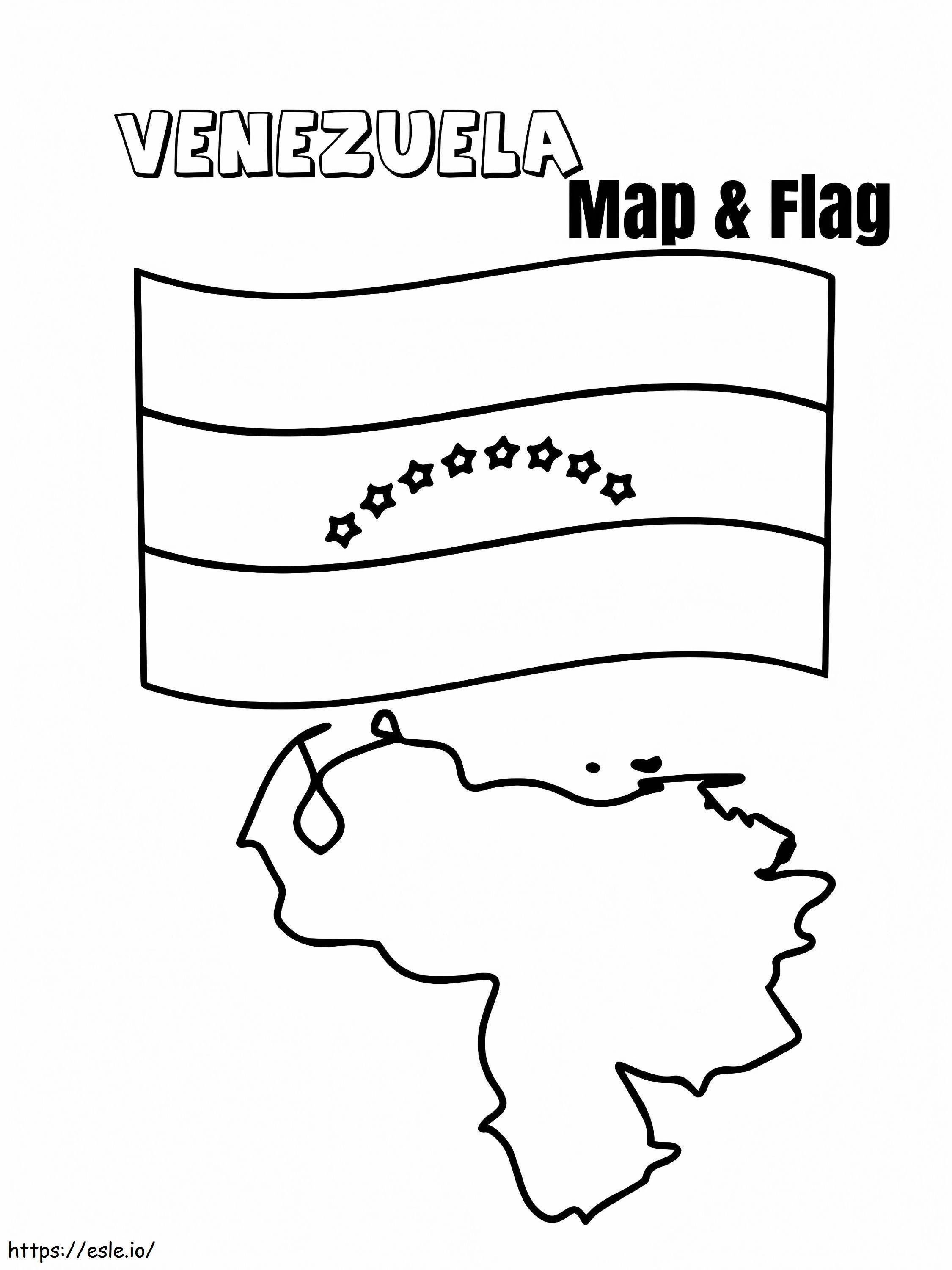 Venezuela map and flag coloring page