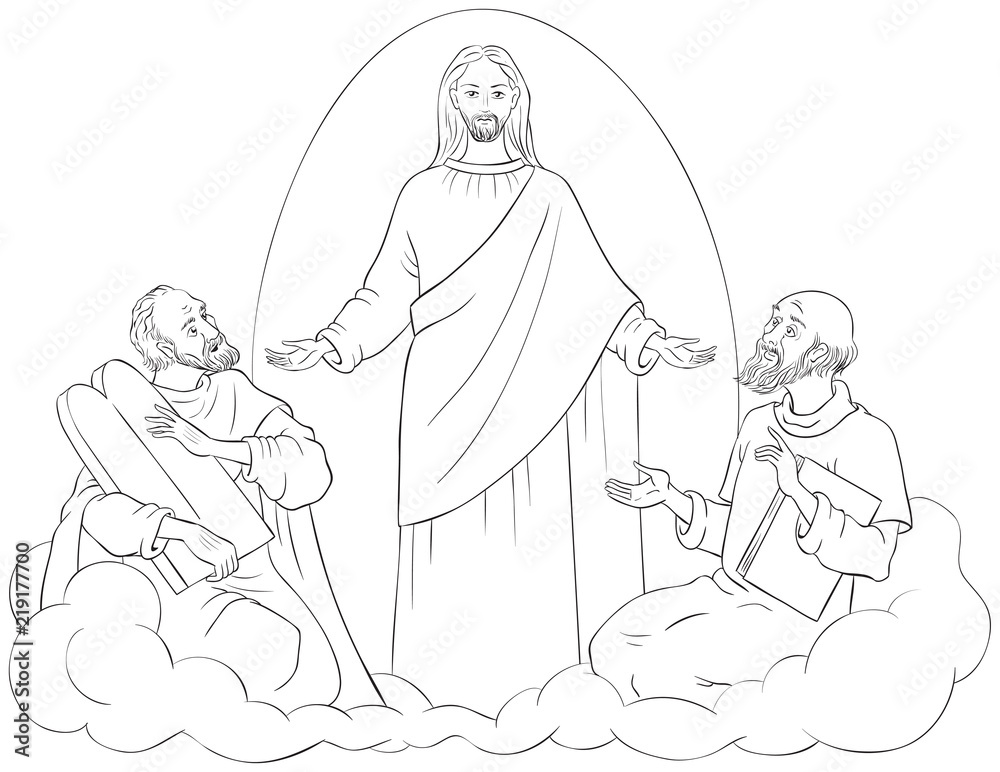 The transfiguration of jesus christ with elijah and moses coloring page vector