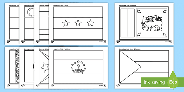 Countries of asia flags colouring pages teacher made