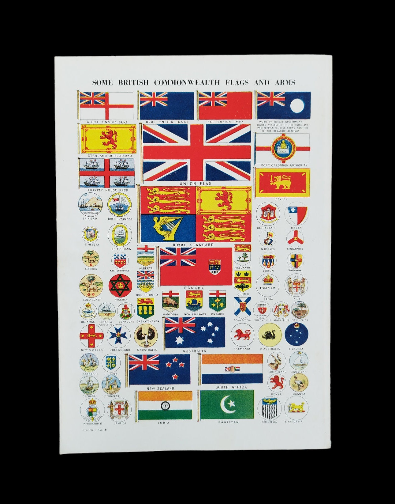 Original vintage s british monwealth flags and arms book print the union jack flag united kingdom flags british overseas