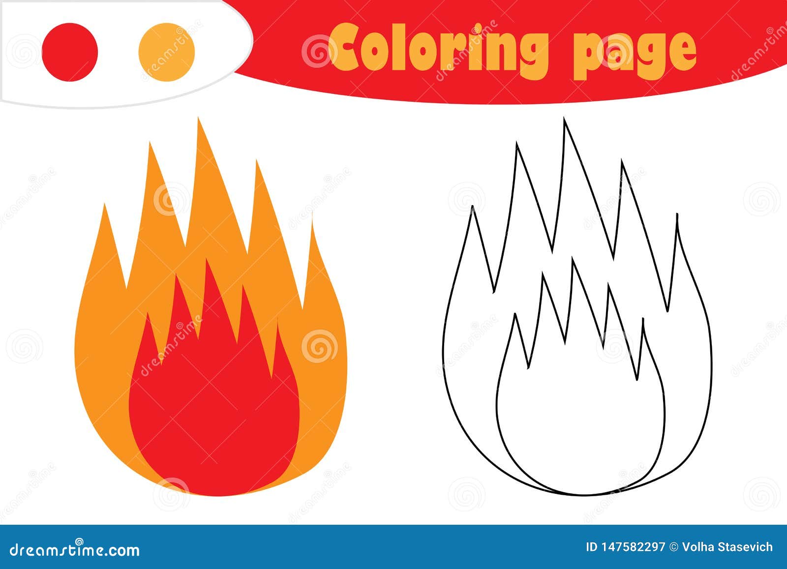 Fire in cartoon style coloring page education paper game for the development of children kids preschool activity printable stock illustration