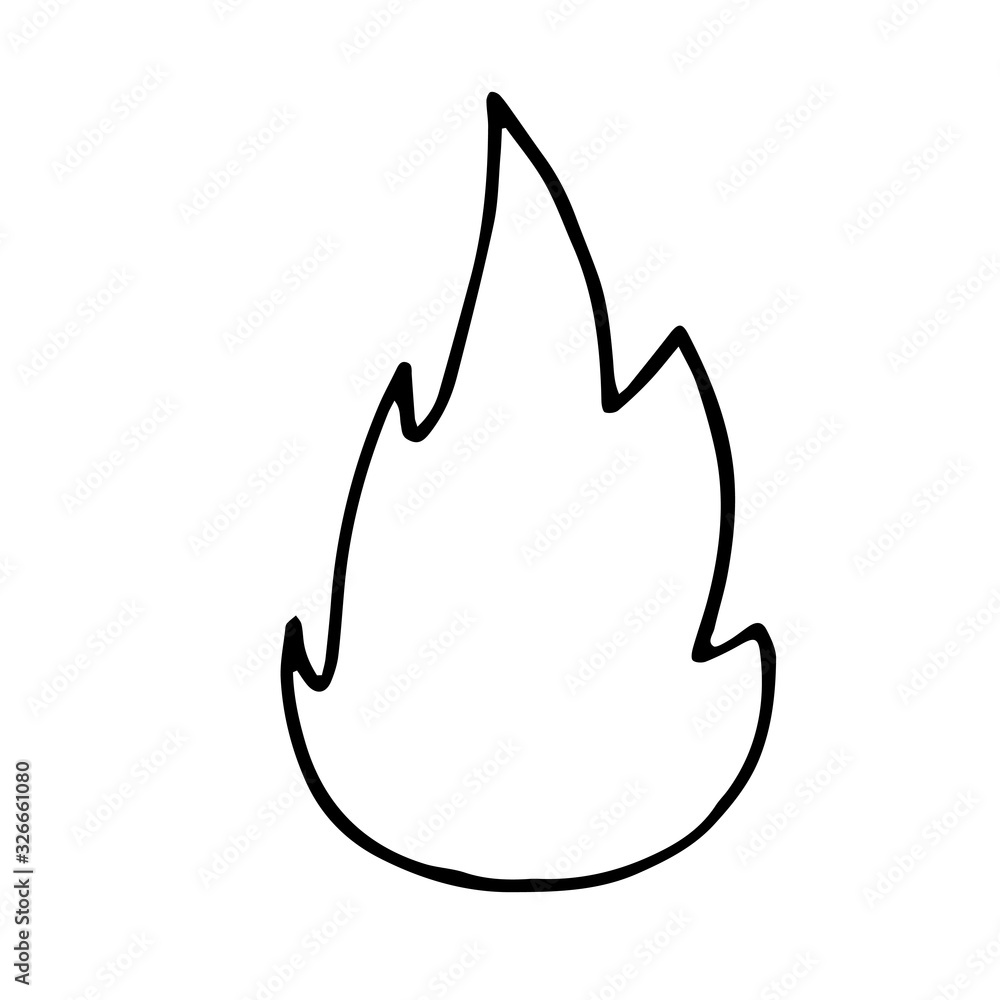 Hand drawn doodle fire flame simple thick black line best for design of nature and children s coloring book camping and hiking concept vector