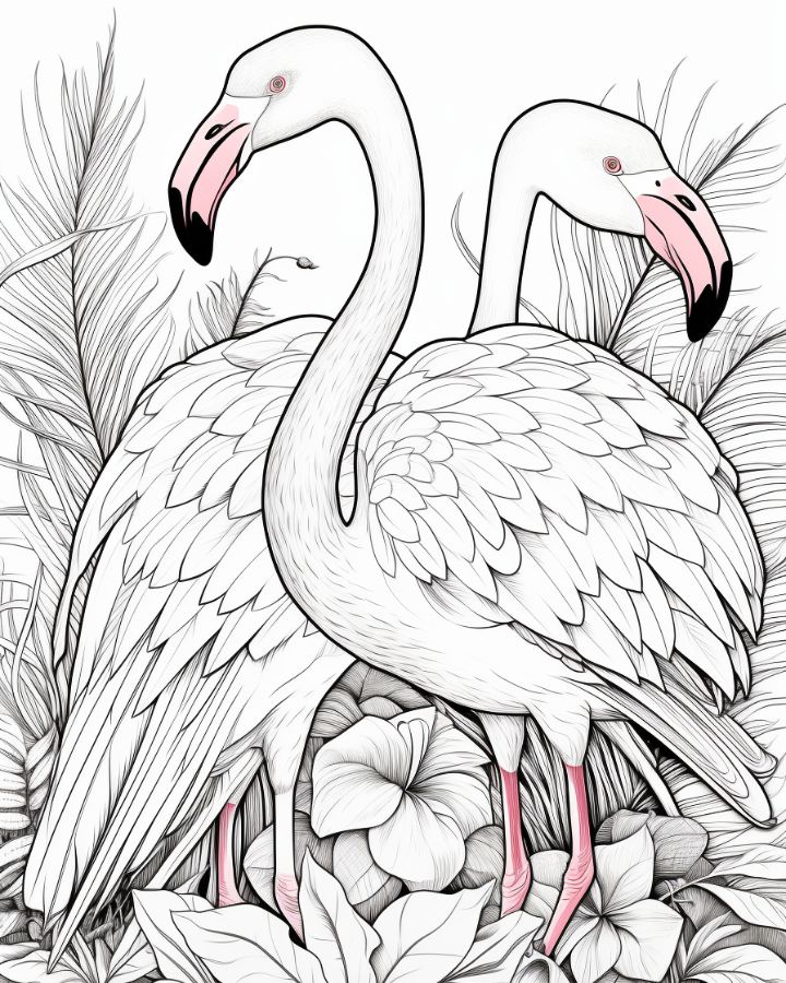 Free flamingo coloring pages for kids and adults