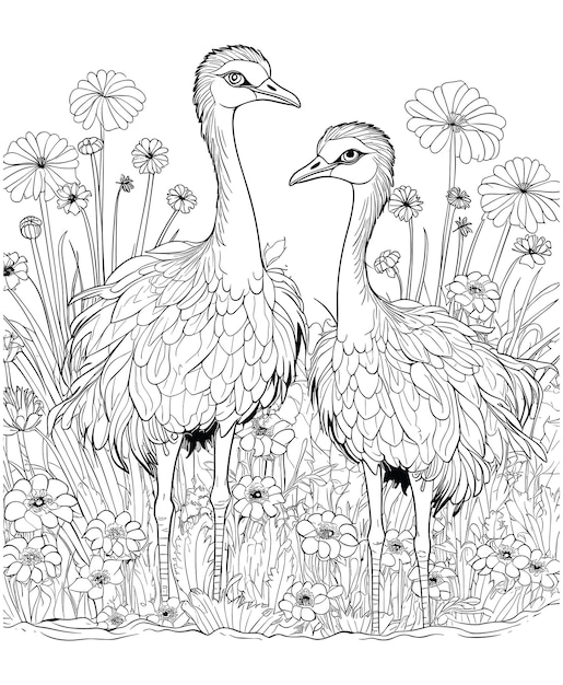 Premium vector ostrich coloring page illustrations