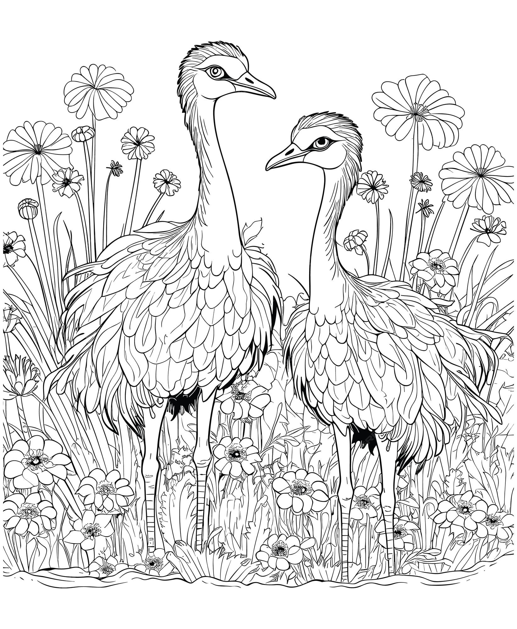 Premium vector ostrich coloring page illustrations