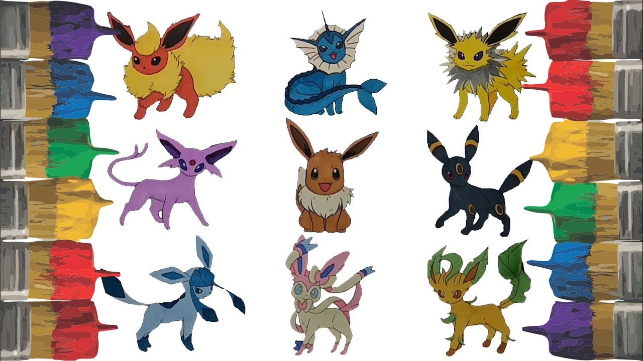 Pokemon coloring pages for kids eevee and evolutions flareon vaporeon jolteon espeon umbreon gl