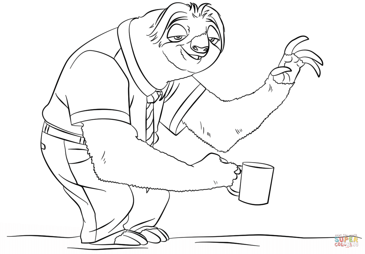 Sloth flash from zootopia coloring page free printable coloring pages