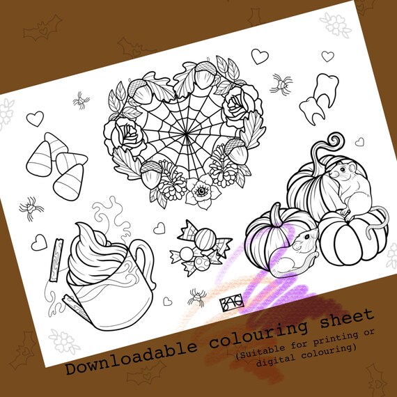 Spooky autumn flash sheet colouring page