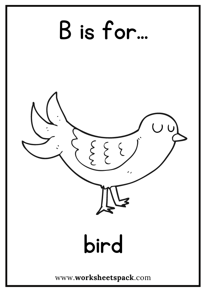 B is for bird coloring page free bird flashcard for kindergarten