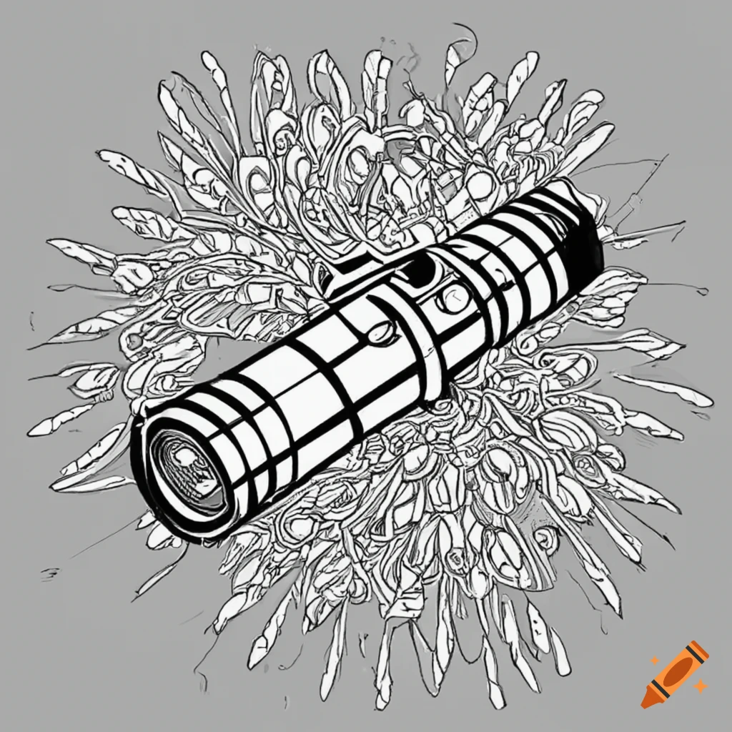 Black and white coloring page of a flashlight on