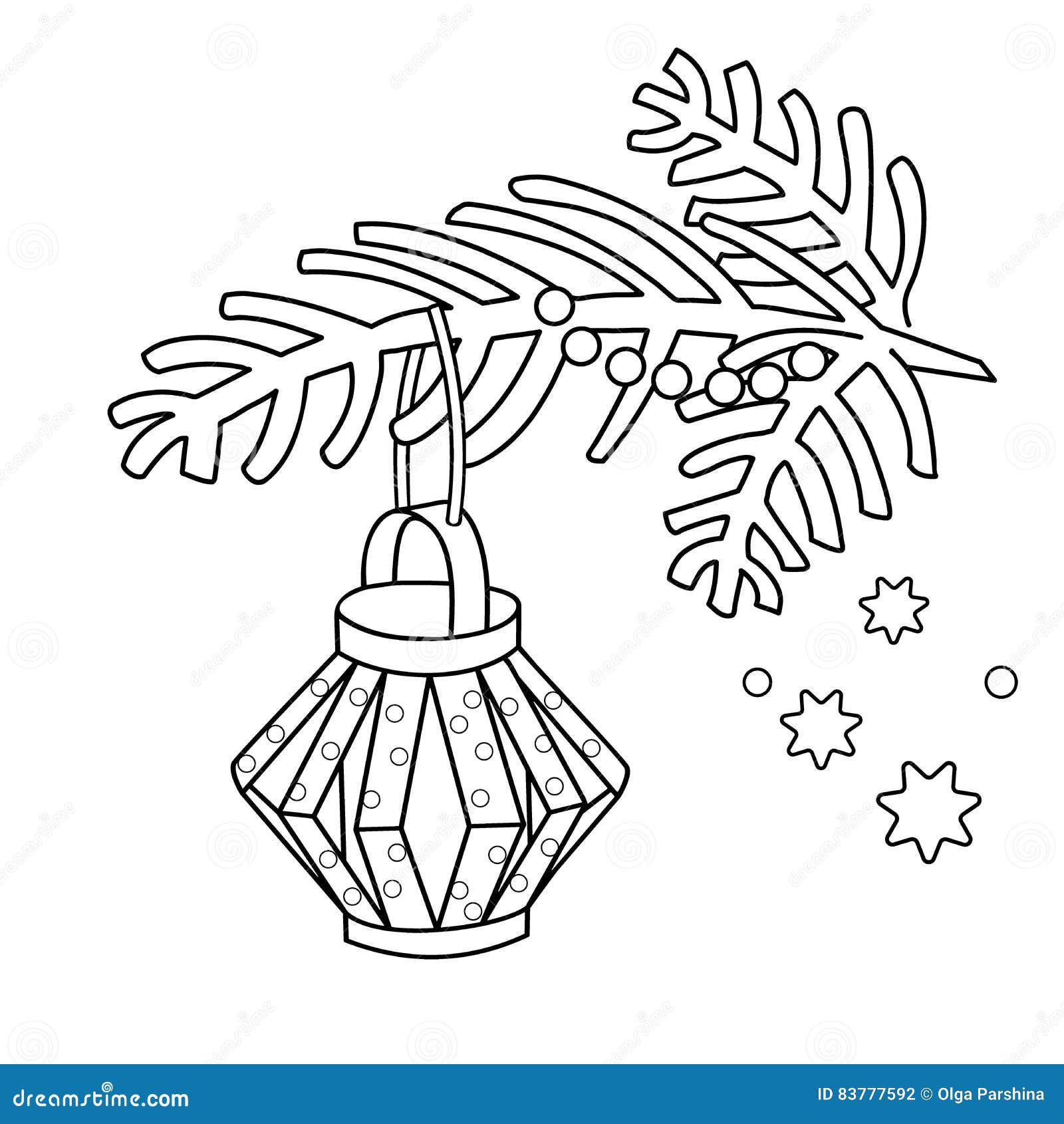 Coloring page outline of christmas decoration paper flashlight christmas tree branch new year stock vector