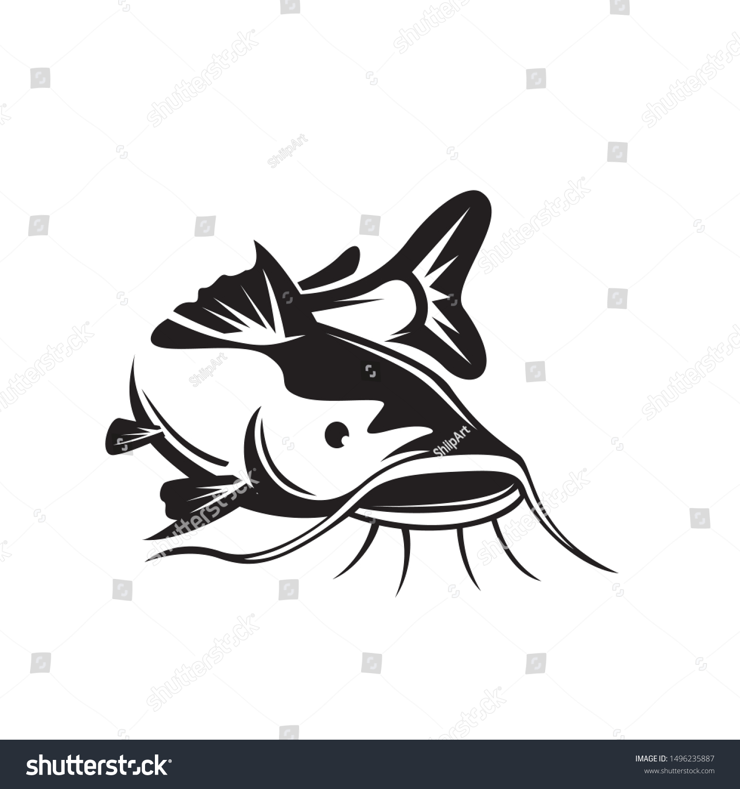 Big head catfish drawing art logo stock vector royalty free