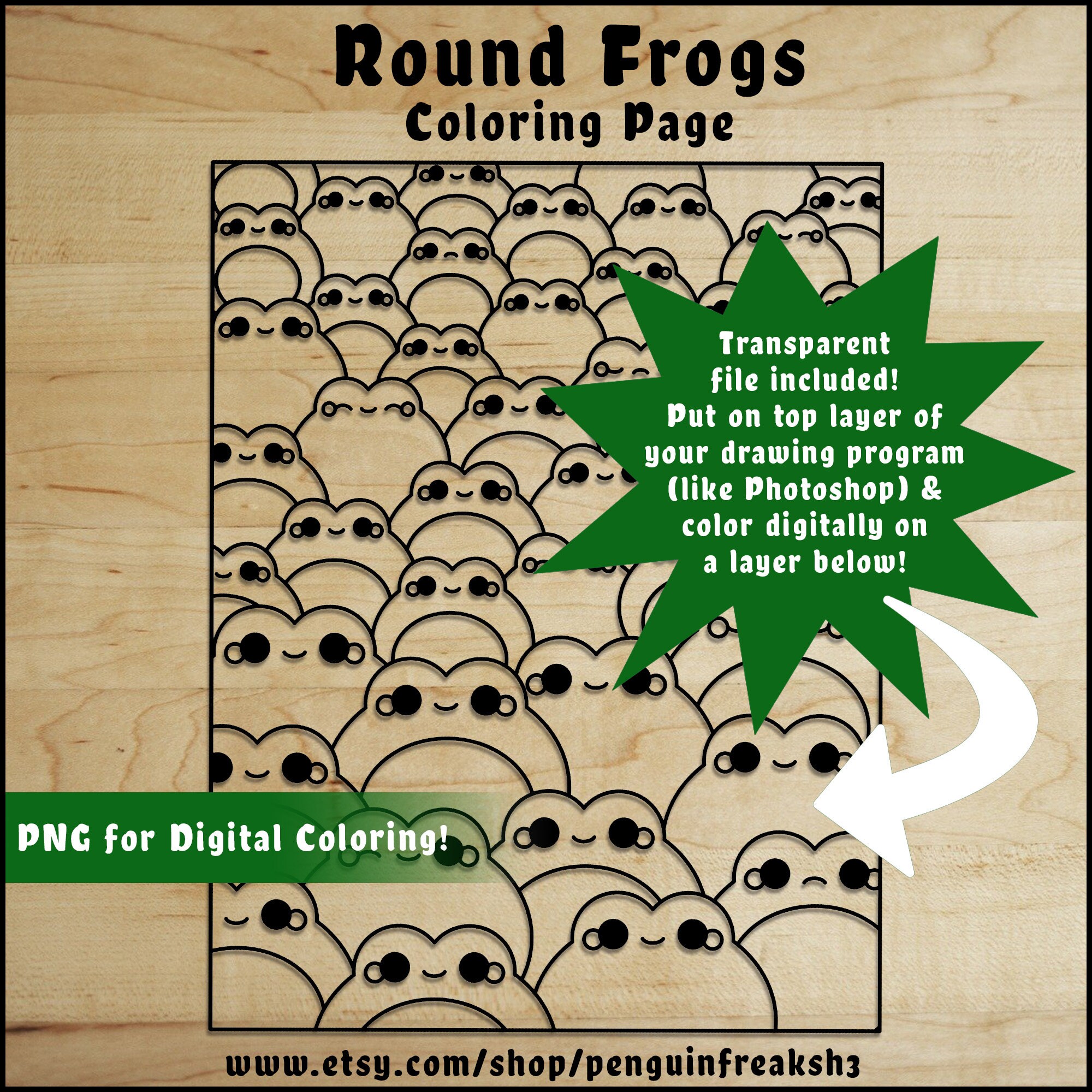 Round frogs coloring page cute kawaii happy spring animals chibi frog print color digital download kids fun indoor printable activity